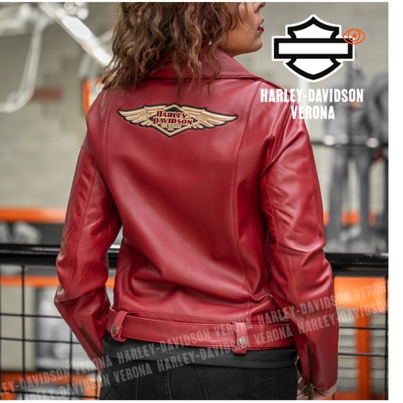 HARLEY-DAVIDSON® 120TH ANNIVERSARY RED BIKER LEATHER JACKET - Picture 1 of 13